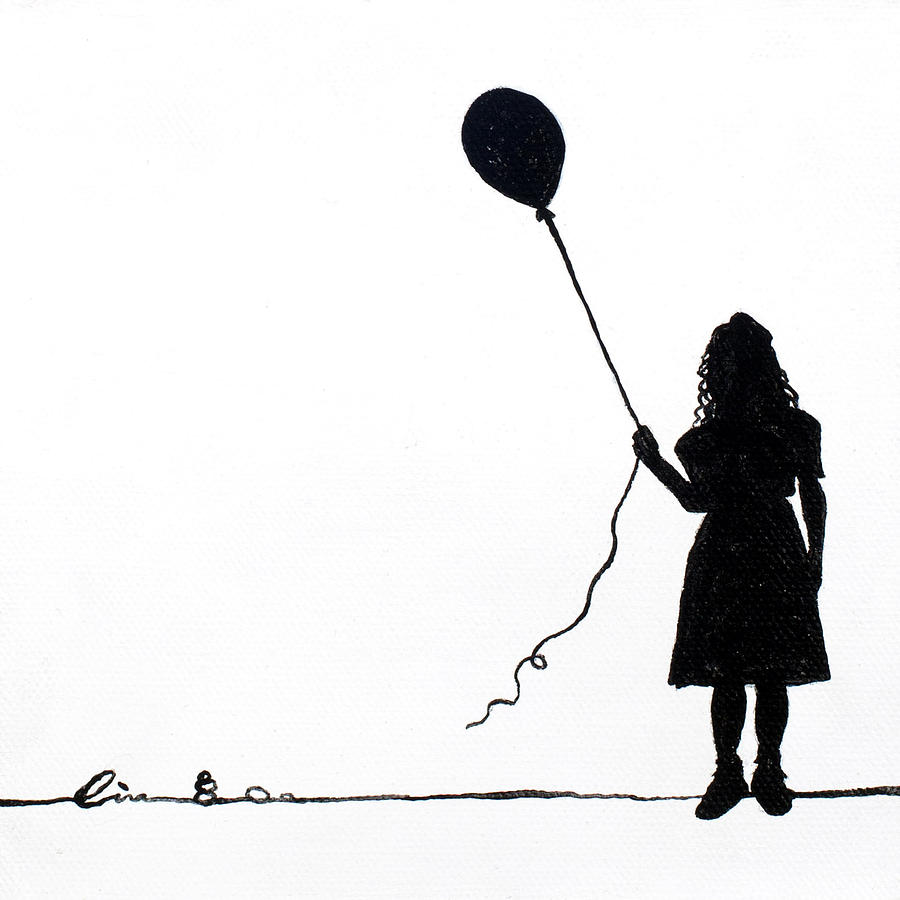 900x900 Little Girls On Little Canvas Painting - Girl With Balloon Drawing
