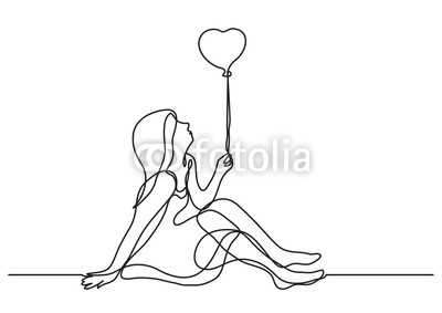 400x283 Continuous Line Drawing Of Girl With Heart Balloon Buy Photos - Girl With Balloon Drawing