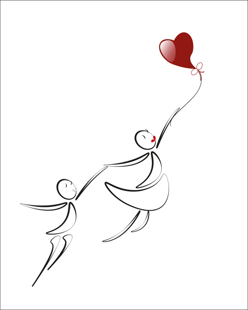 500x625 lover boy and girl with red heart balloons hand drawing vectors - Girl With Balloon Drawing
