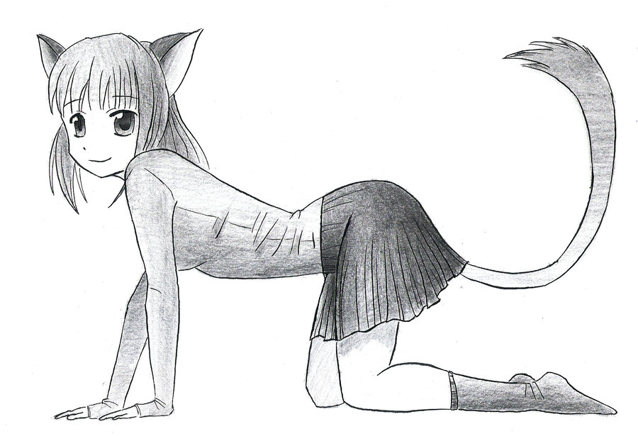 900x615 How To Draw Cat People - Girl With Cat Drawing