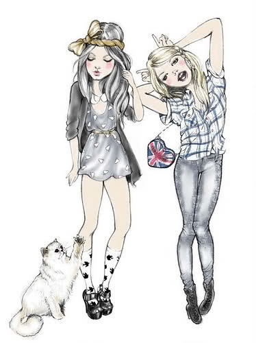 374x500 Image About Girl In Drawing Pictures - Girl With Cat Drawing