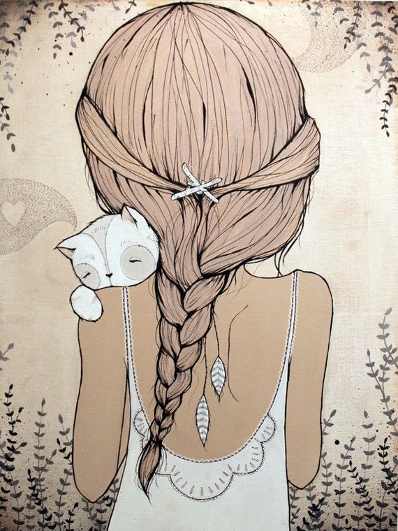 Girl With Cat Drawing at Explore collection of