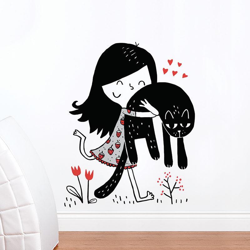800x800 Adzif Elise Gravel Wall Decal - Girl With Cat Drawing