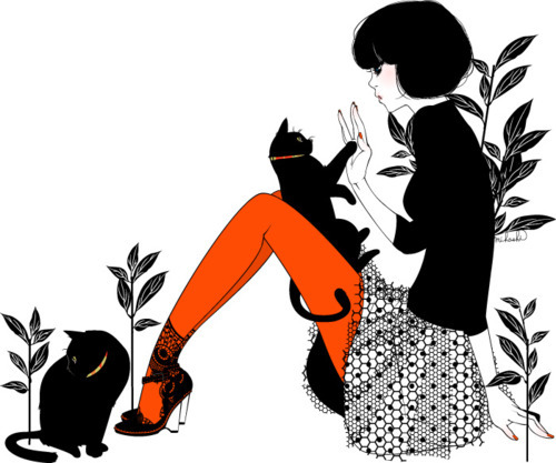 500x417 Kiss Shot - Girl With Cat Drawing