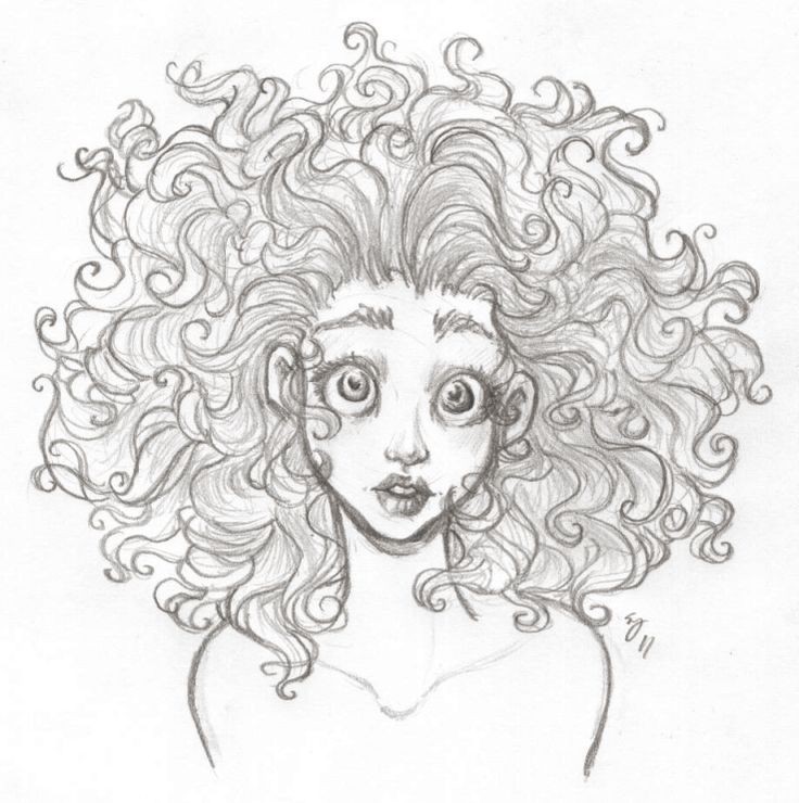 736x740 curly hair drawing - Girl With Curly Hair Drawing