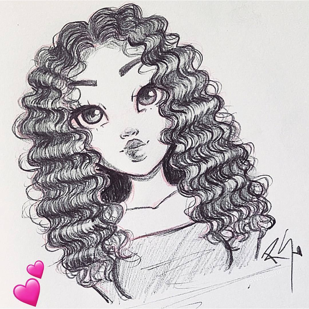 Girl With Curly Hair Drawing At Paintingvalleycom Explore