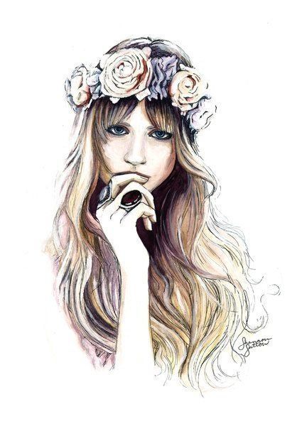432x600 Tumblr Girl Drawing Flower Crown - Girl With Flower Drawing