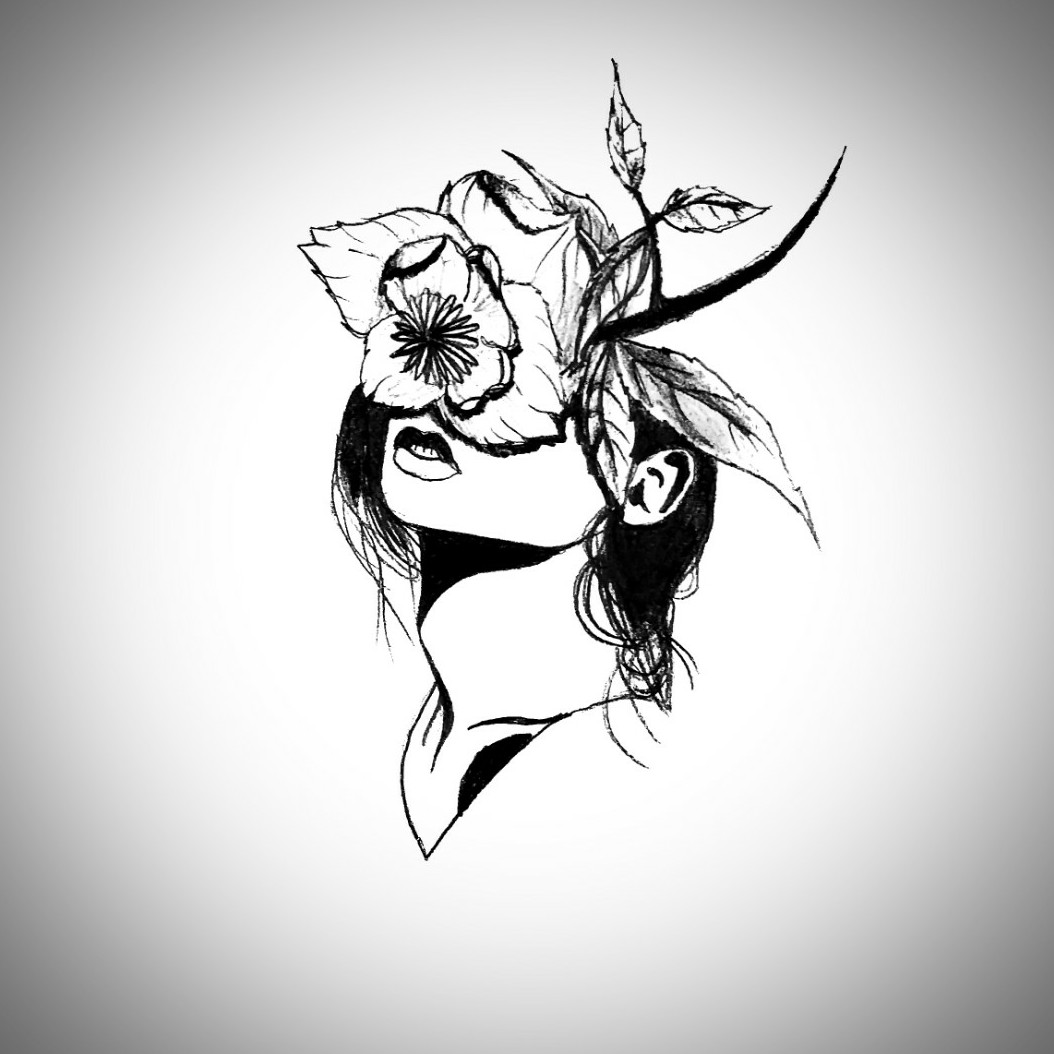 1054x1054 voodoo tatts - Girl With Flower Drawing