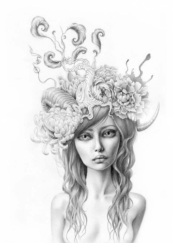 Girl With Flowers In Her Hair Drawing at PaintingValley.com | Explore ...