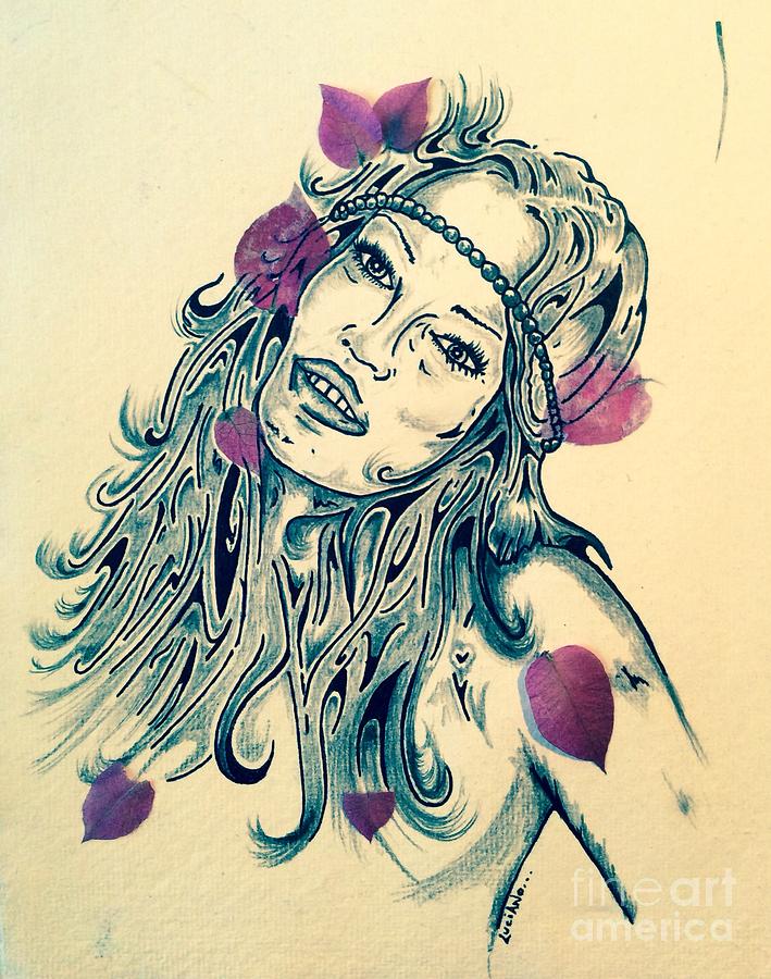 709x900 Flowers In Her Hair Drawing - Girl With Flowers In Her Hair Drawing