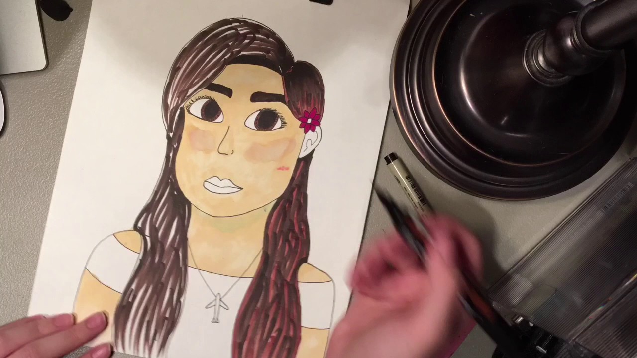 1280x720 Girl With Flower In Her Hair - Girl With Flowers In Her Hair Drawing