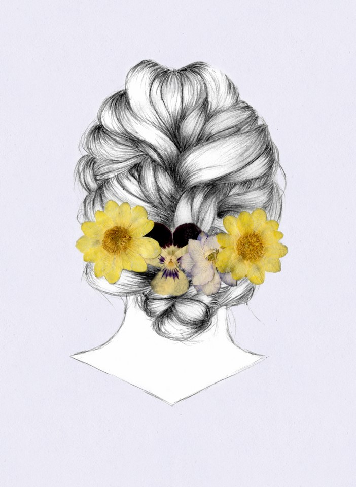 702x960 Girl With Flowers In Her Hair Illustration - Girl With Flowers In Her Hair Drawing