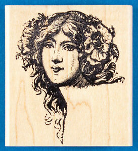 273x300 Girl With Flowers In Her Hair Rubber Stamp - Girl With Flowers In Her Hair Drawing