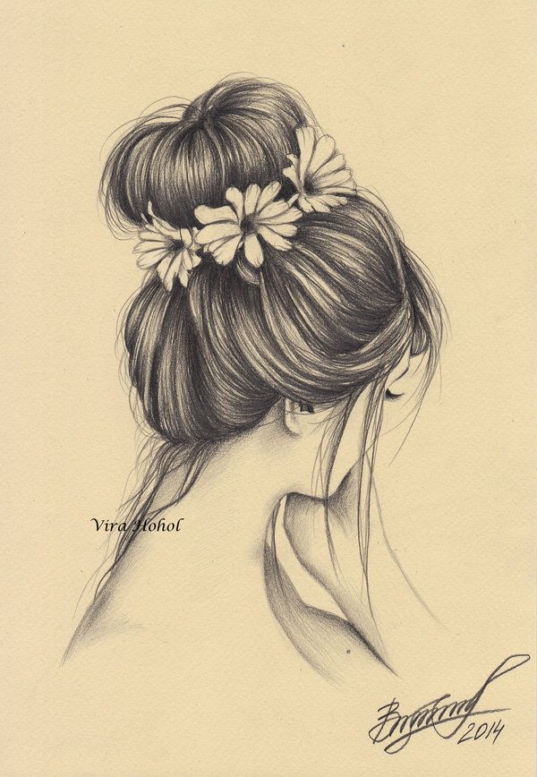 600x868 She Wore Flowers In Her Hair - Girl With Flowers In Her Hair Drawing
