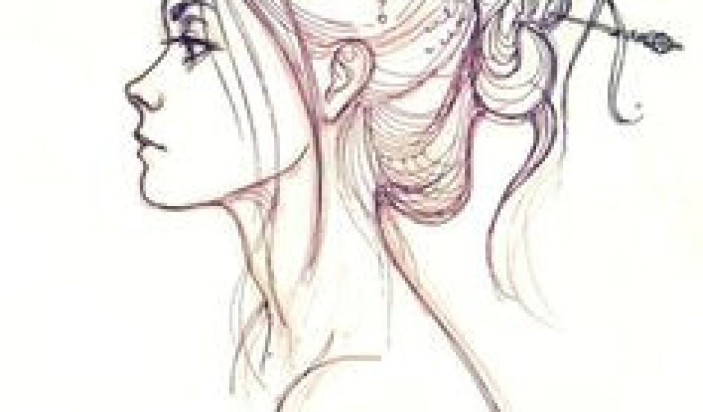 1024x600 Drawing Of A Girl Holding Her Hair Drawing Side Profile Girl - Girl With Flowers In Her Hair Drawing