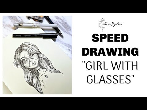 480x360 Speed Drawing Face Girl With Glasses Easy Sketch Idea - Girl With Glasses Drawing Easy