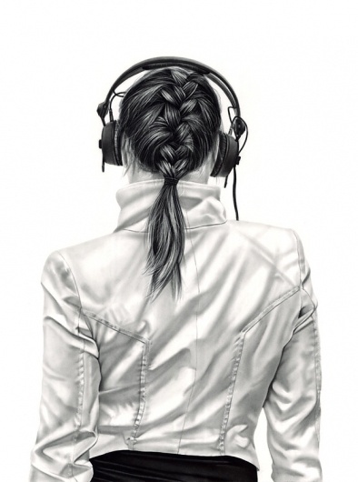 394x530 Best Charcoal Drawings Yanni Floros - Girl With Headphones Drawing