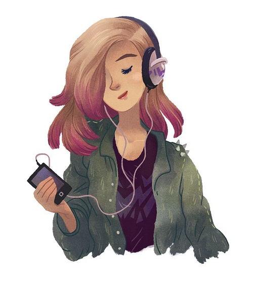500x561 Headphones On, World Off On We Heart It - Girl With Headphones Drawing