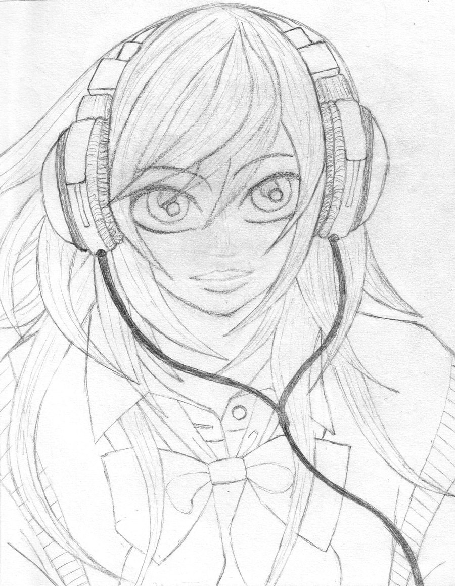 900x1158 How To Draw A Anime Girl With Headphones - Girl With Headphones Drawing