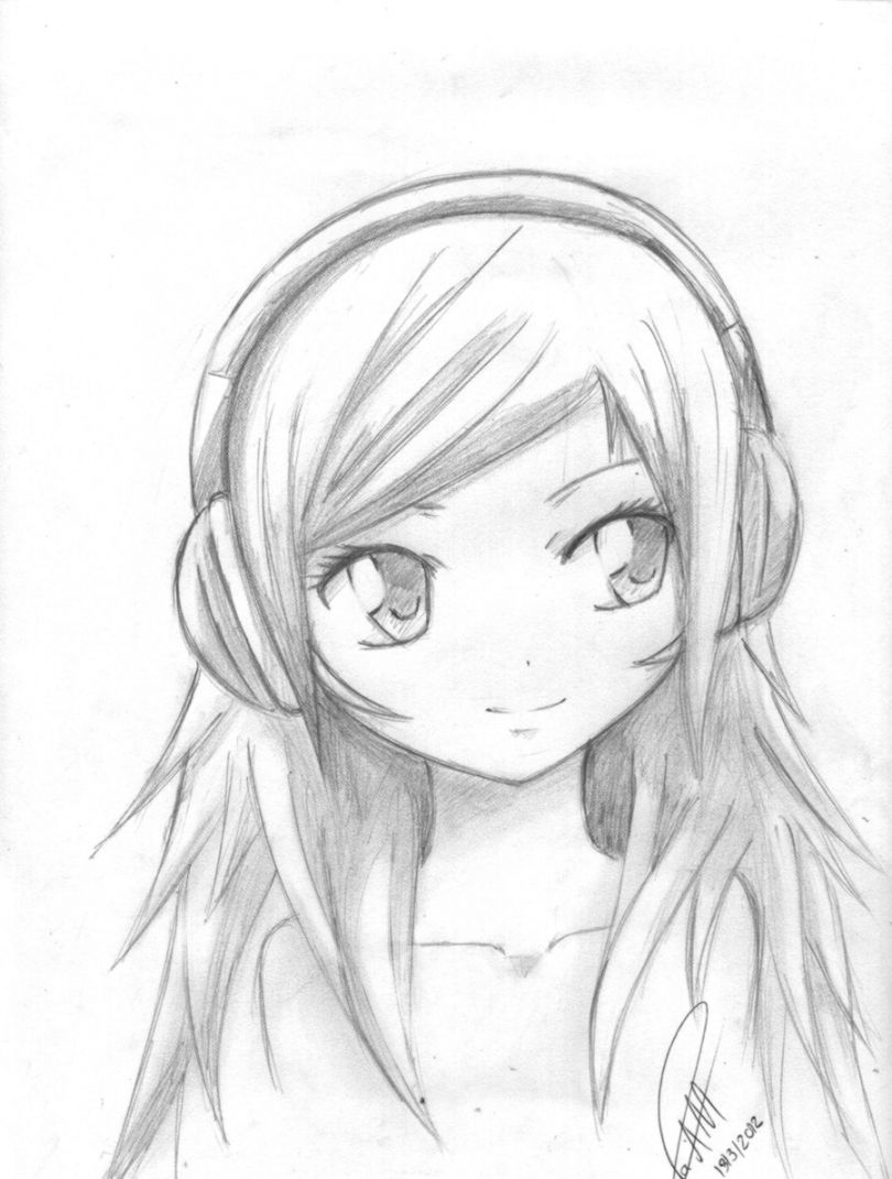 Girl With Headphones Drawing At Paintingvalley Com Explore