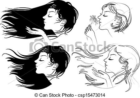 450x315 beautiful girl with long hair hair fluttering wind vector - Girl With Long Hair Drawing