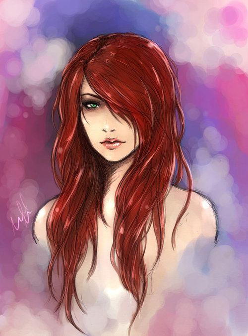 500x675 naughty hair - Girl With Red Hair Drawing