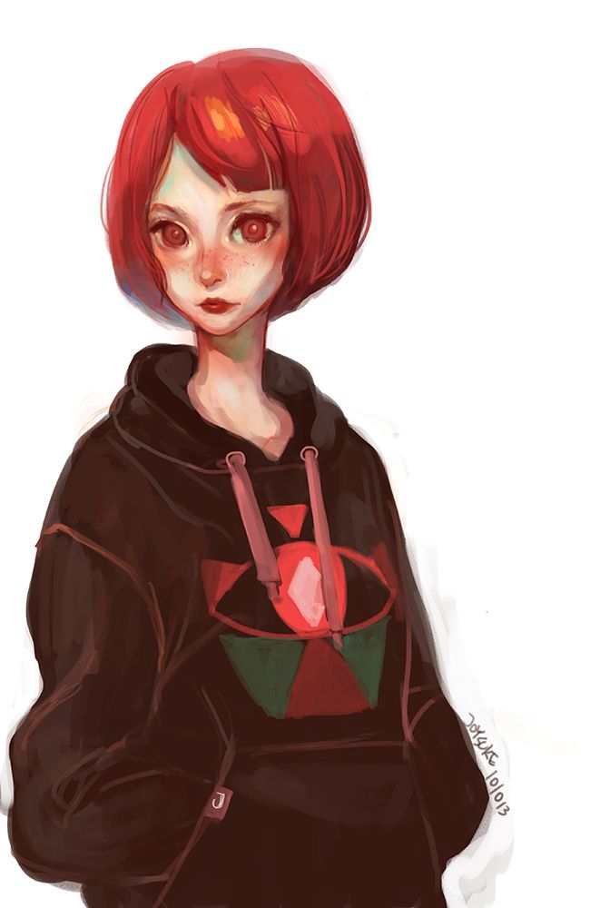 672x1000 Red Hair Girl In Hoodie - Girl With Red Hair Drawing