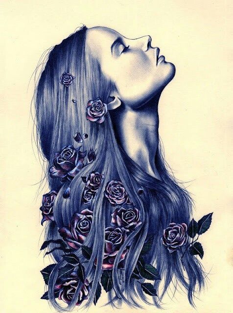 476x640 Girl Rose Drawing Art Roses Drawing Bua Art, Art Drawings E Draw - Girl With Rose Drawing