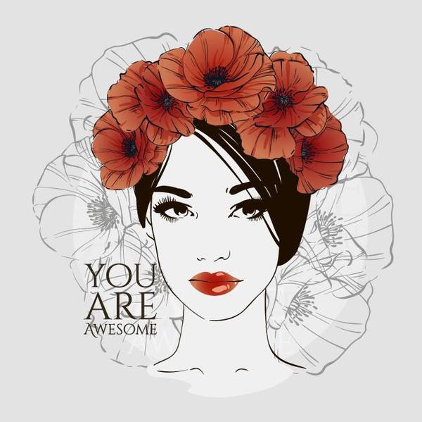 600x599 Hand Drawn Girl With Rose Vector Free Download - Girl With Rose Drawing