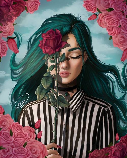 500x625 Image About Girl In Drawing - Girl With Rose Drawing