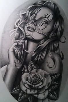 236x354 Rose Flower And Clown Girl Tattoo - Girl With Rose Drawing