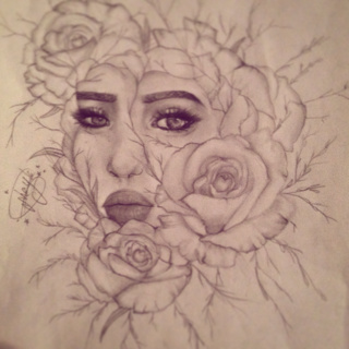320x320 Girl With Flowers - Girl With Rose Drawing