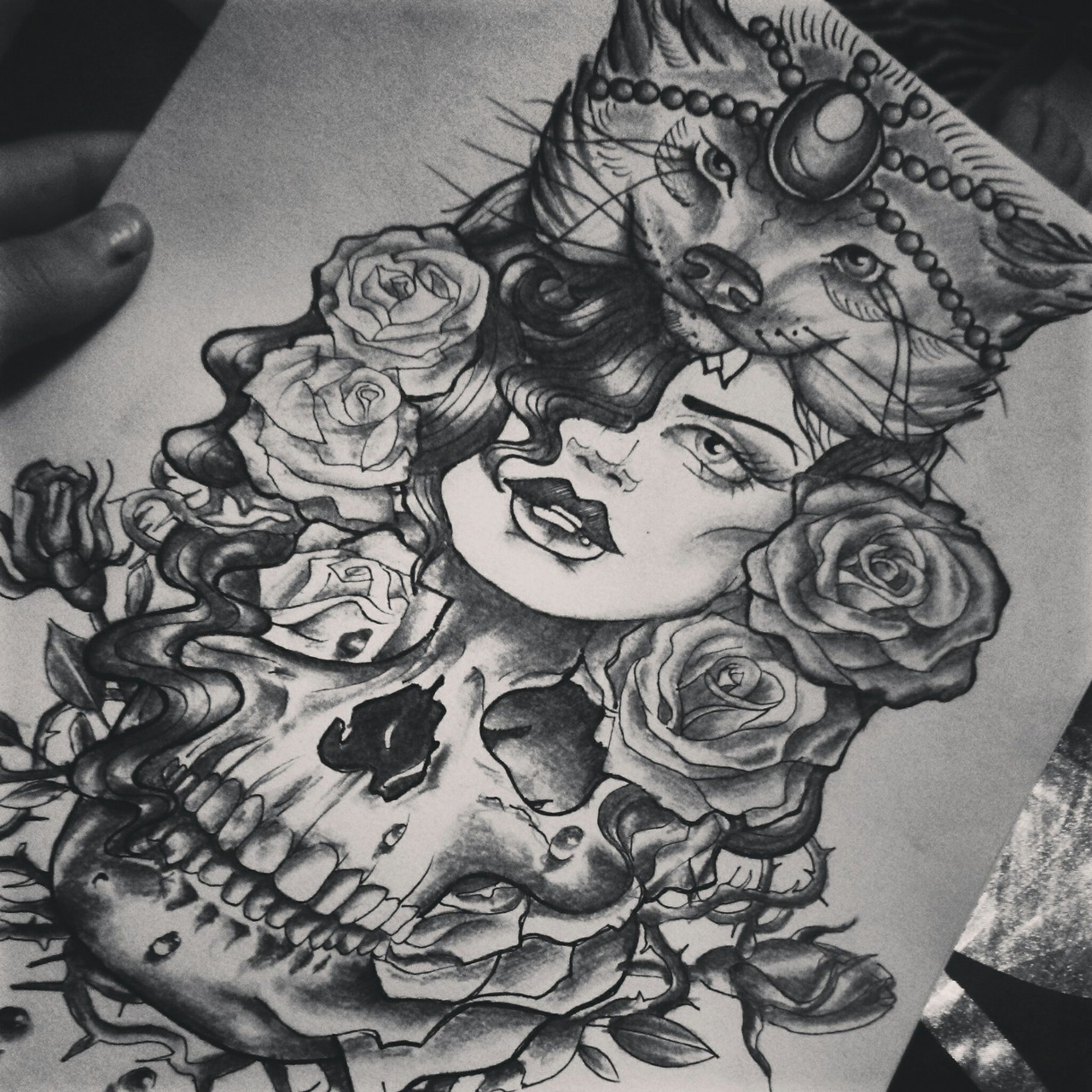 1280x1280 Tattoo - Girl With Rose Drawing