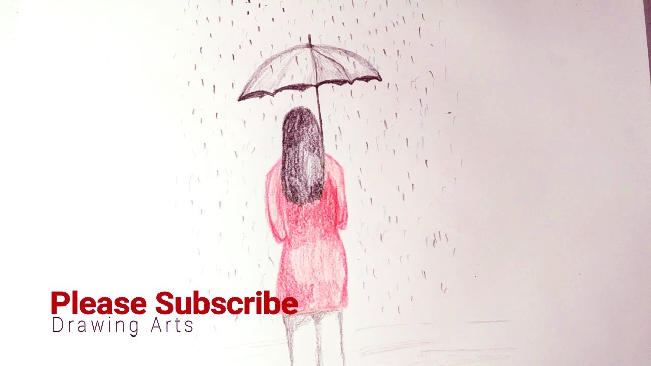 1280x720 How To Draw A Girl With Umbrella For Kids Drawing Arts - Girl With Umbrella Drawing