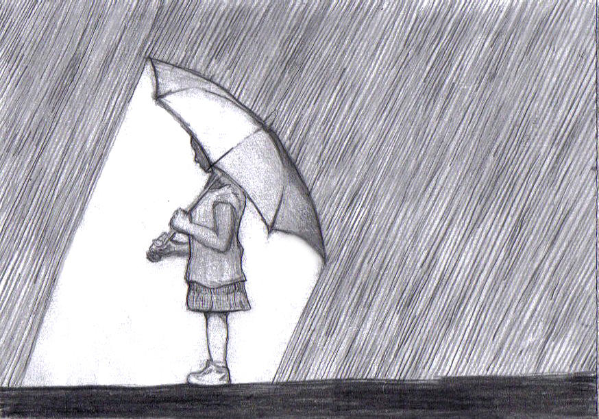 874x612 The Umbrella Drawing - Girl With Umbrella Drawing
