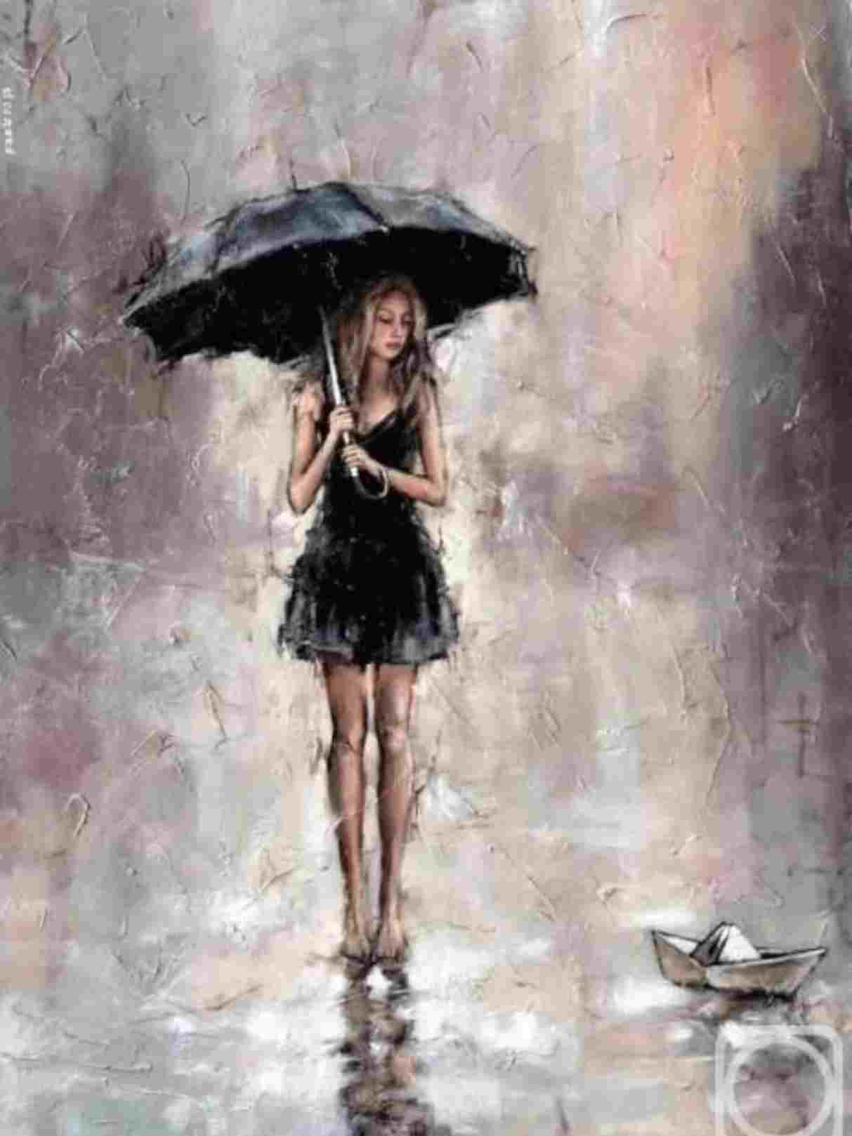 1213x1618 Umbrella Girl In Rain Drawing - Girl With Umbrella Drawing