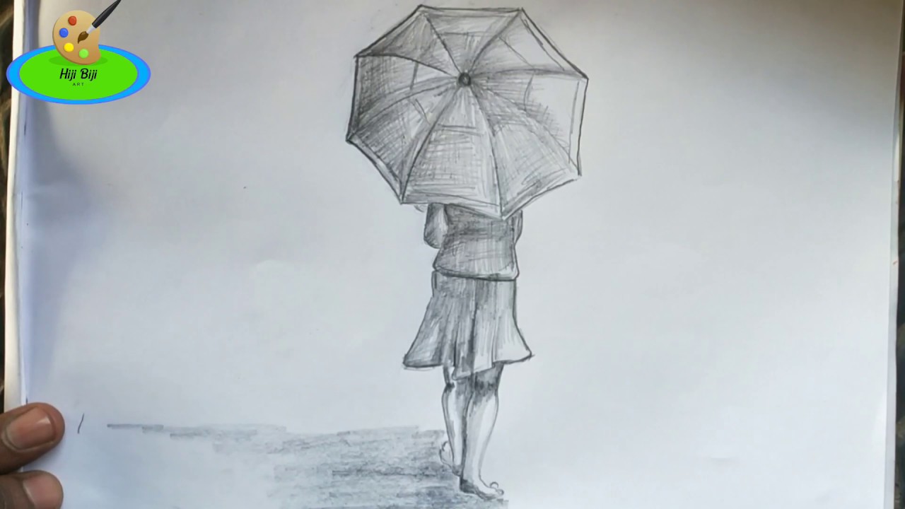 Girl With Umbrella Drawing At Paintingvalleycom Explore