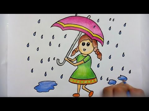 480x360 How To Draw Girl With Umbrella In Rainy Season - Girl With Umbrella Drawing