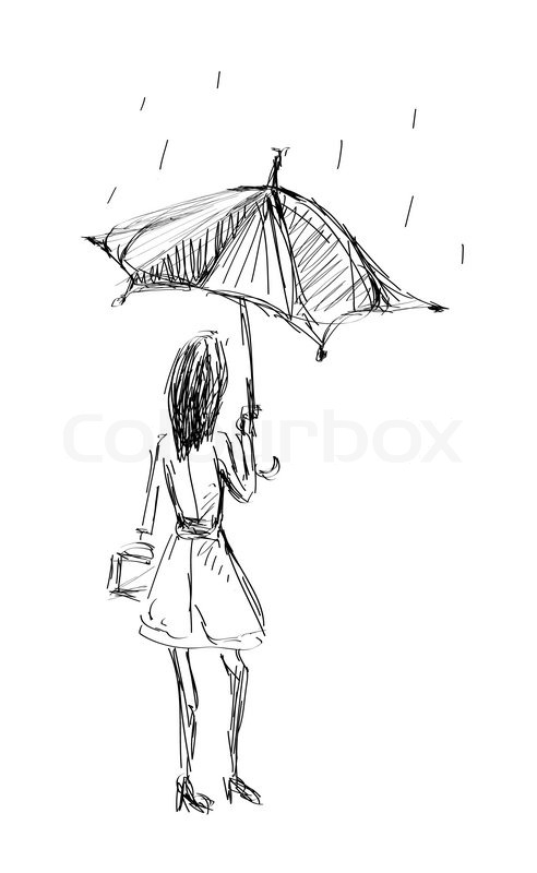 492x800 Girl Holding Umbrella Sketch Hand Draw Stock Vector Colourbox - Girl With Umbrella Drawing