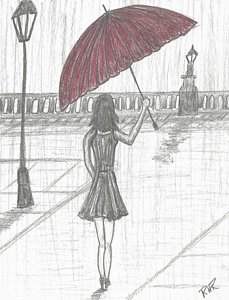 229x300 Girl In The Rain Drawing - Girl With Umbrella Drawing