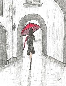 231x300 Girl On The Way Home Drawing - Girl With Umbrella Drawing