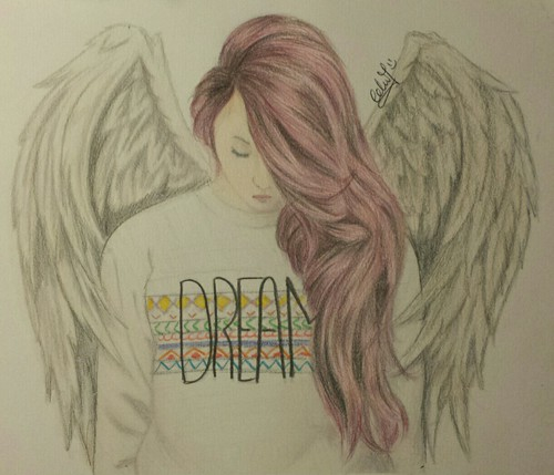 500x429 Dream - Girl With Wings Drawing
