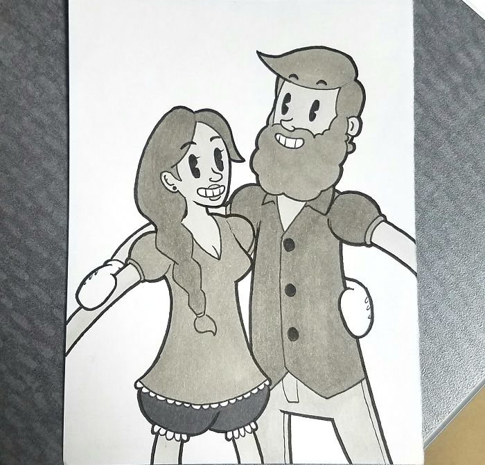 700x671 boyfriend surprises his girlfriend - Girlfriend Drawing