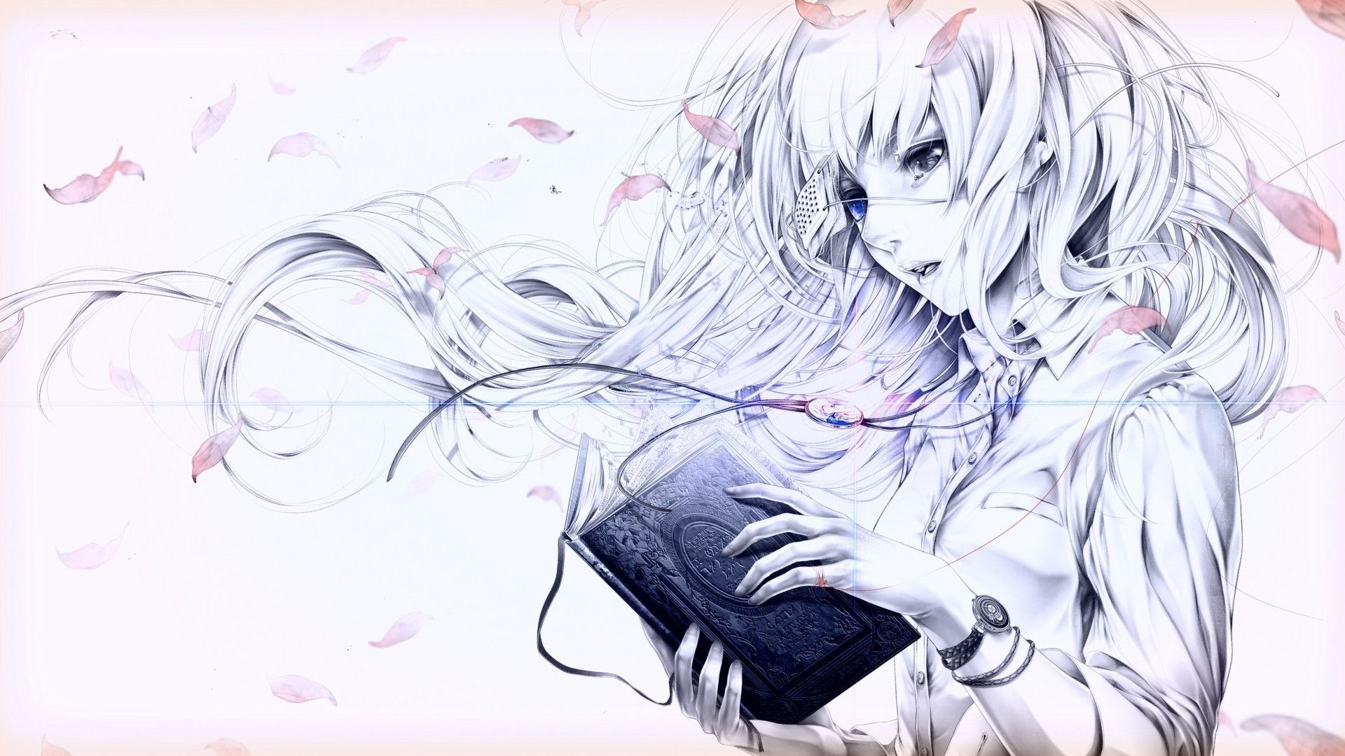 1920x1080 Anime Girl Reading Book - Girls Drawing Book