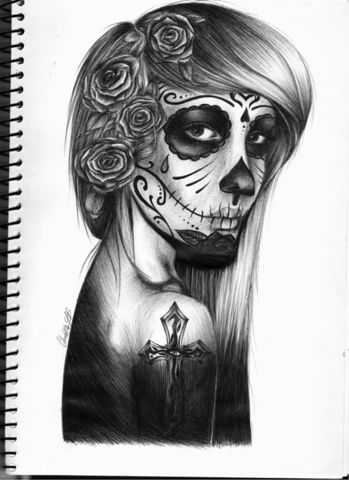500x688 Gallery Female Sugar Skull Drawings - Girly Skull Drawings