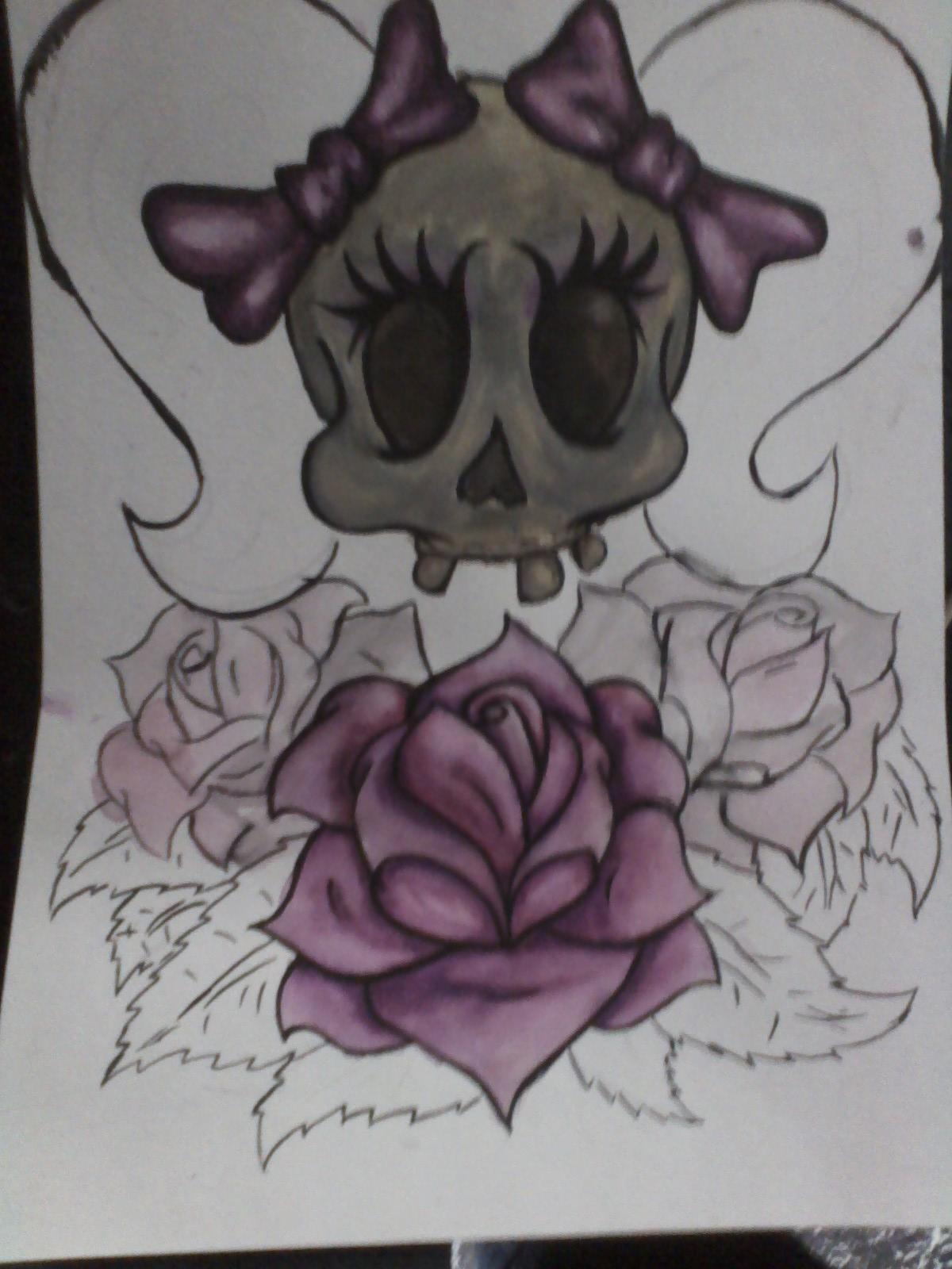 1200x1600 Girly Skull With Roses - Girly Skull Drawings