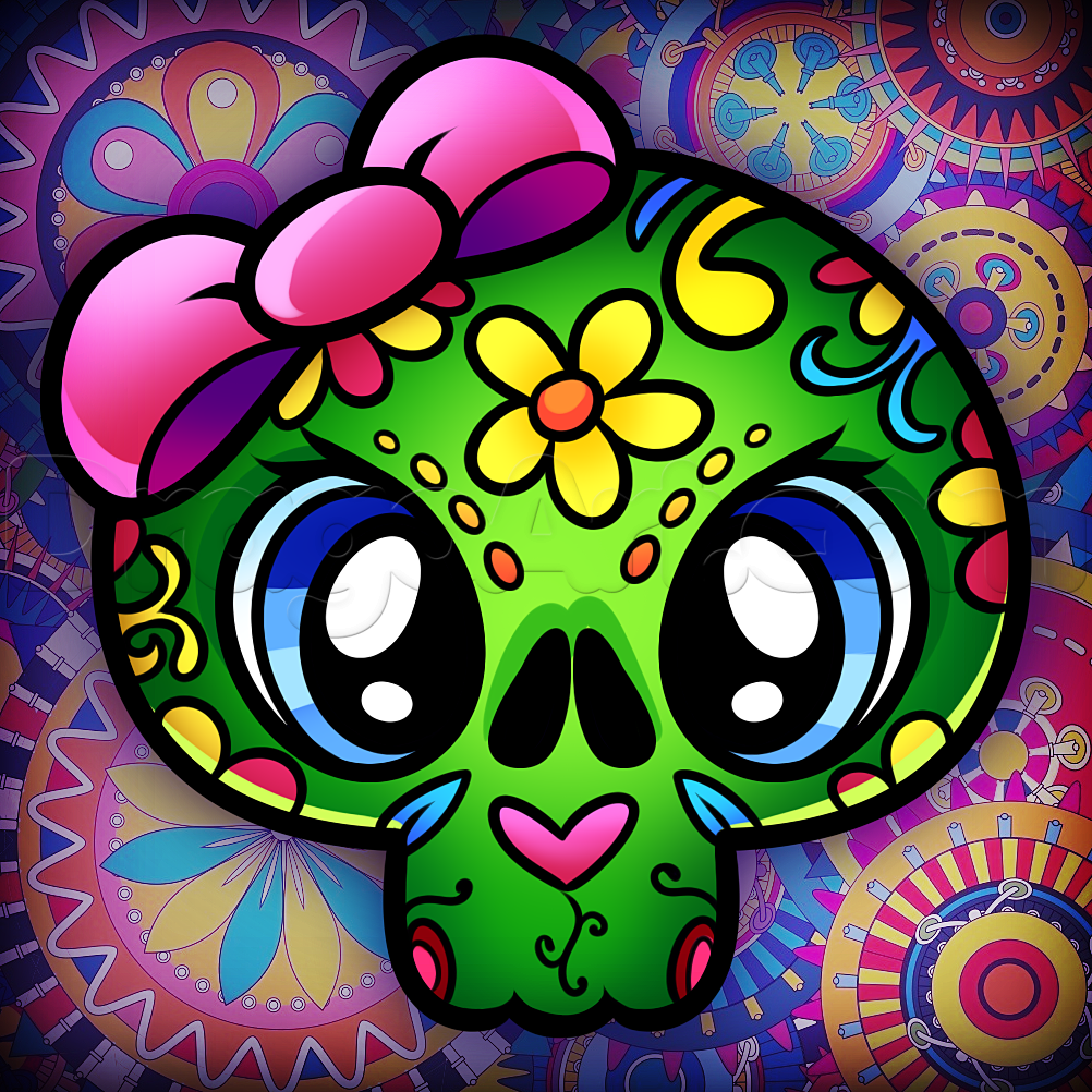 1002x1002 How To Draw A Girly Skull, Step - Girly Skull Drawings