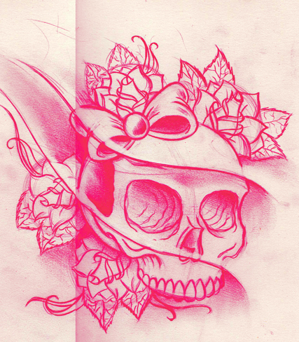 427x488 Girly Skull Sketch - Girly Skull Drawings