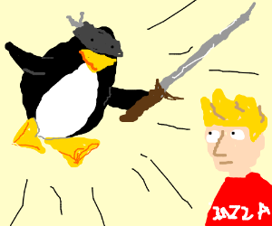 300x250 A Ninja Penguin Chopping Up Jazza Drawing - Gitara Drawing