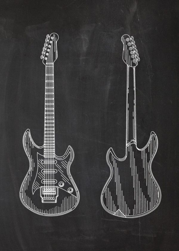 600x840 Electric Guitar - Gitara Drawing